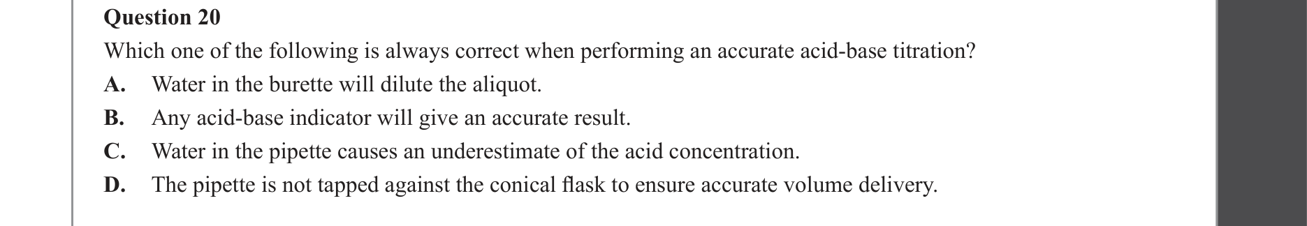 Chemistry 2023 Exam Question 20 — Scientific investigation