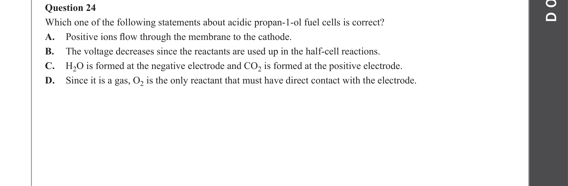 Chemistry 2023 Exam Question 24 — Fuel cells