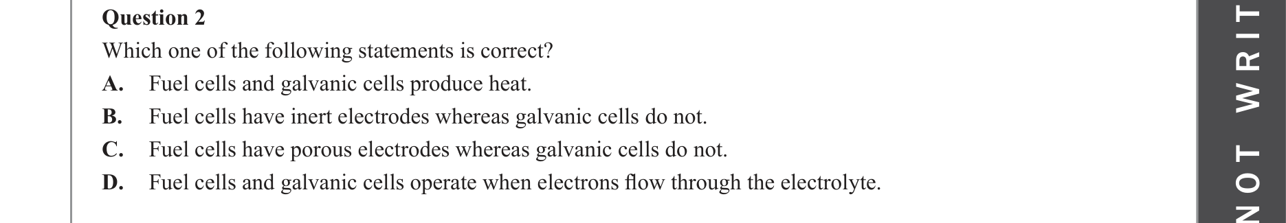 Chemistry 2023 Exam Question 2 — Fuel cells, Galvanic cells