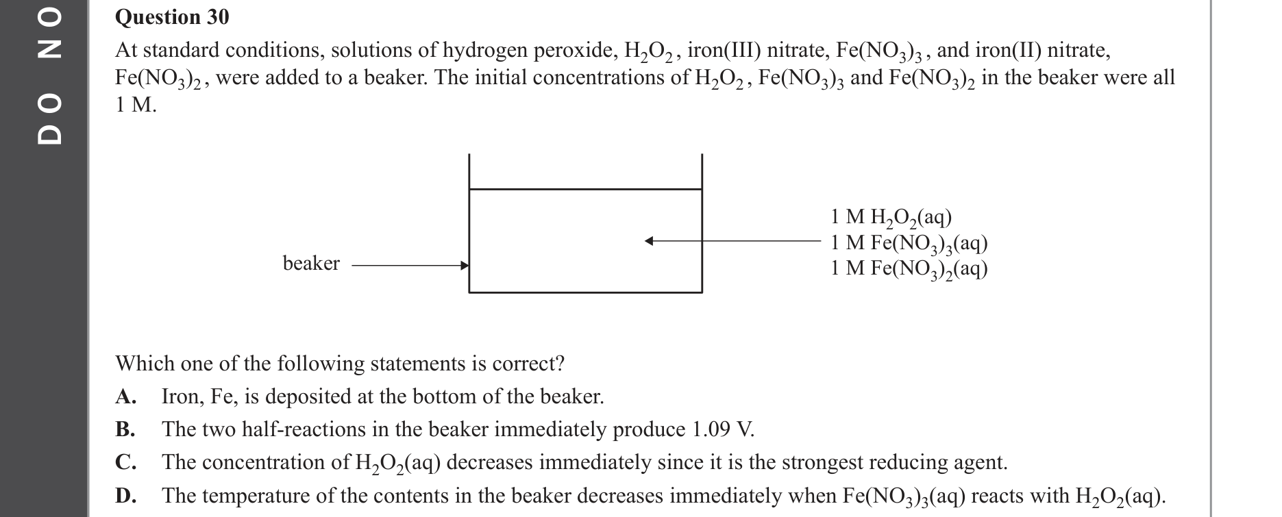Chemistry 2023 Exam Question 30 — Electrode potentials