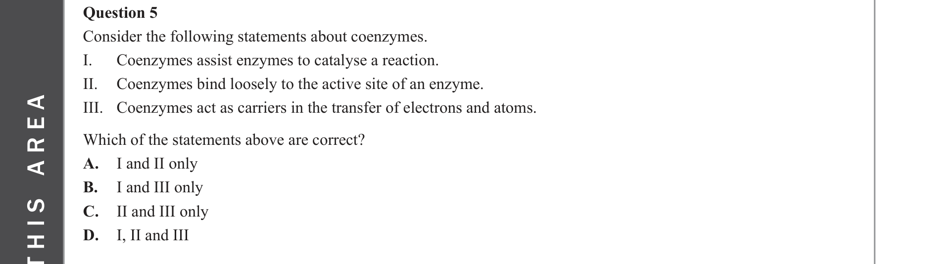 Chemistry 2023 Exam Question 5 — Enzymes