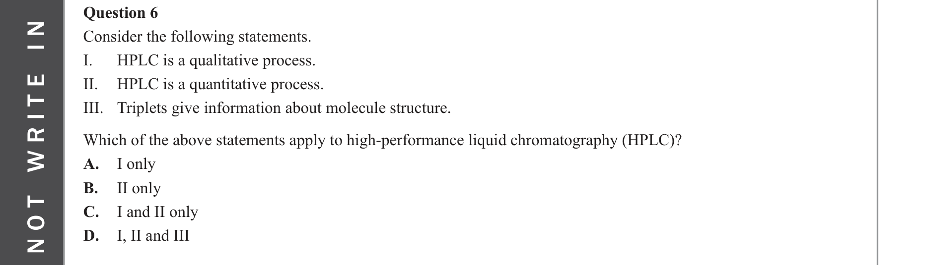 Chemistry 2023 Exam Question 6 — HPLC