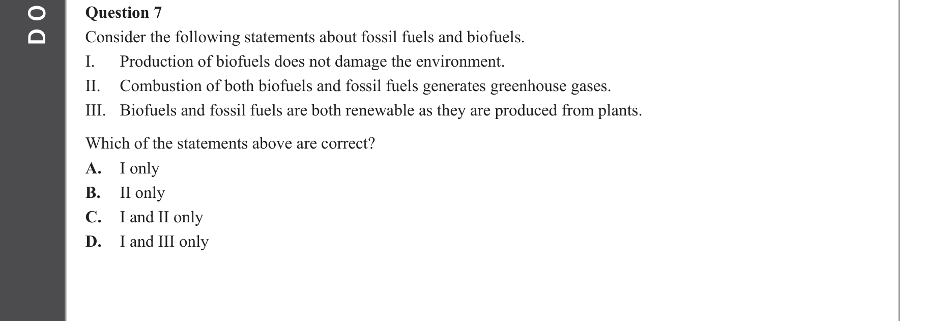 Chemistry 2023 Exam Question 7 — Fossil fuels, Biofuels