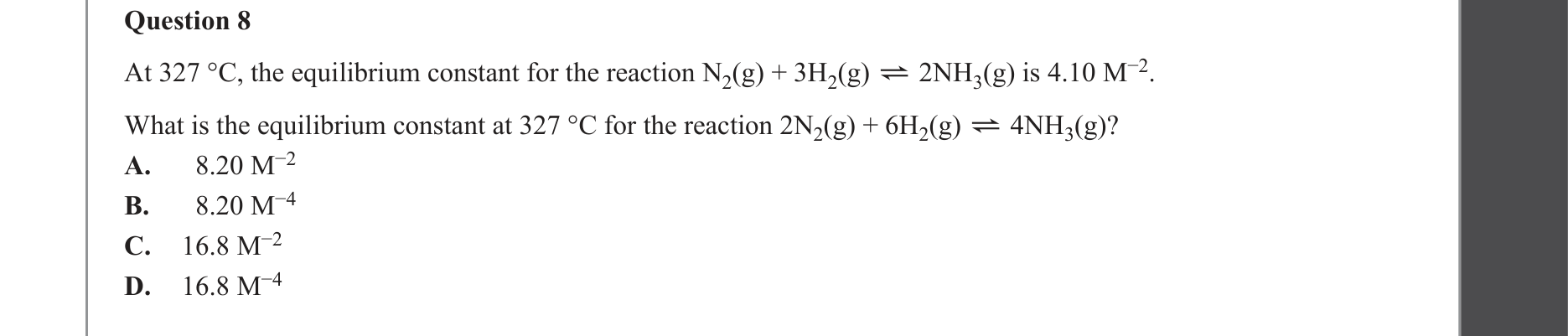Chemistry 2023 Exam Question 8 — Equilibrium constant