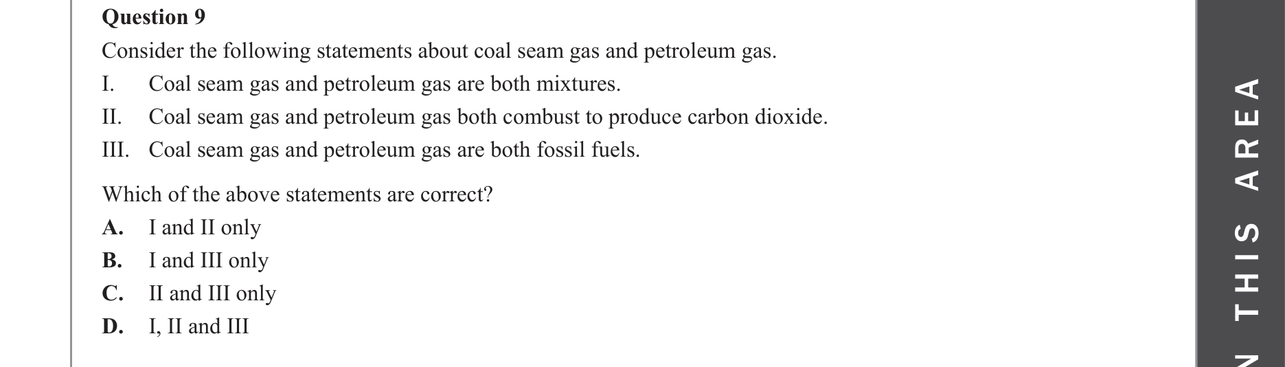 Chemistry 2023 Exam Question 9 — Fossil fuels
