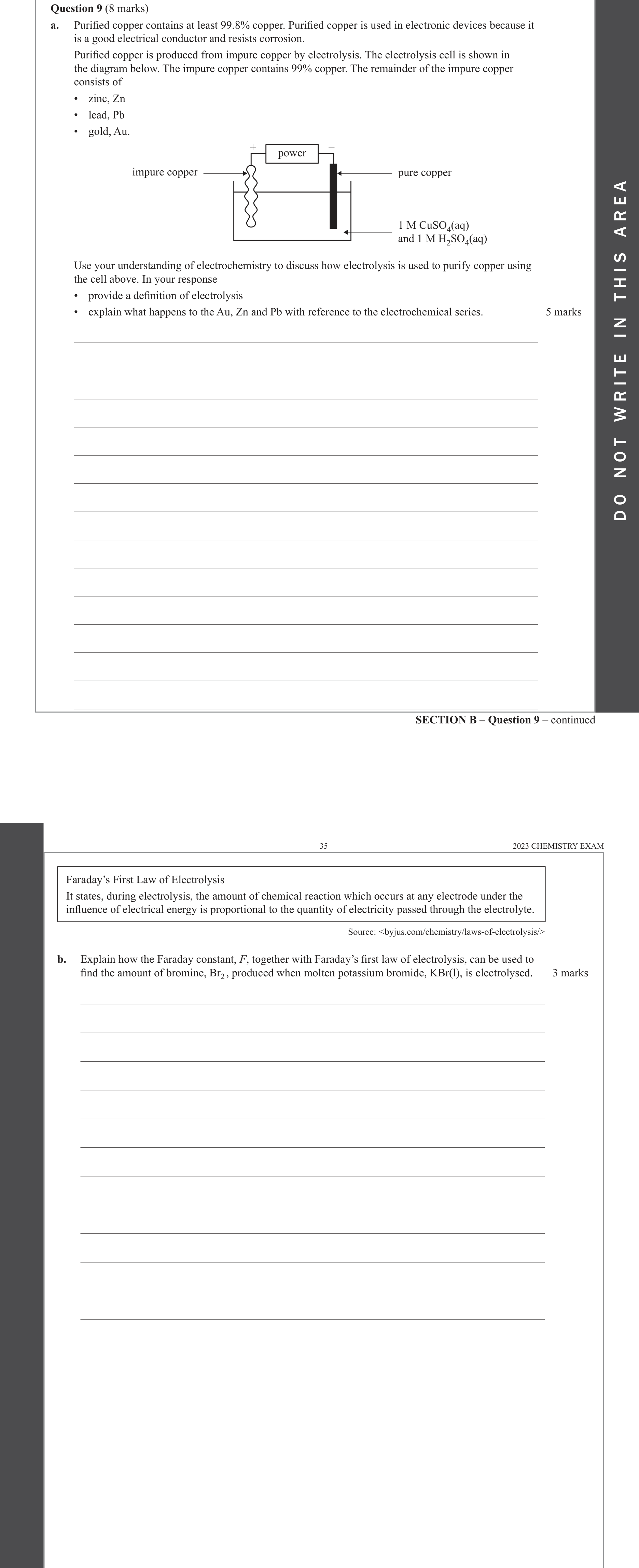 Chemistry 2023 Exam Question 9(a) — Electrolytic cells