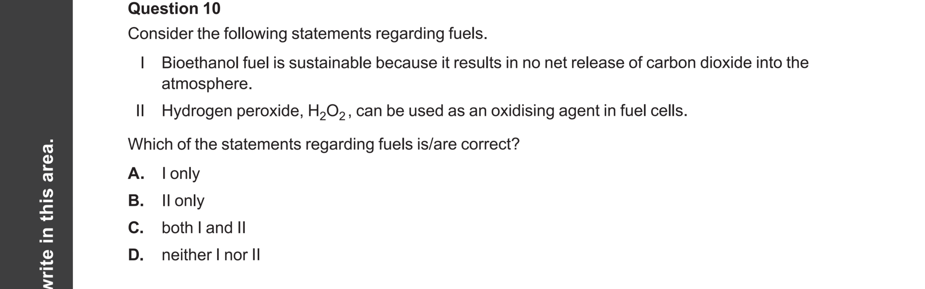 Chemistry 2024 Exam Question 10 — Biofuels, Fuels