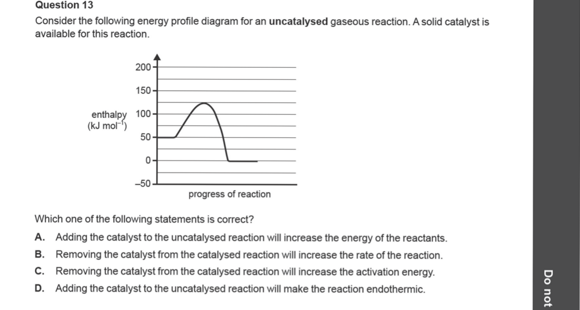Chemistry 2024 Exam Question 13 — Activation energy, Energy profiles