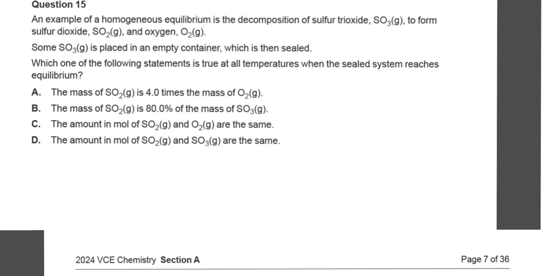 Chemistry 2024 Exam Question 15 — Equilibrium and Le Chateliers principle, Stoichiometry
