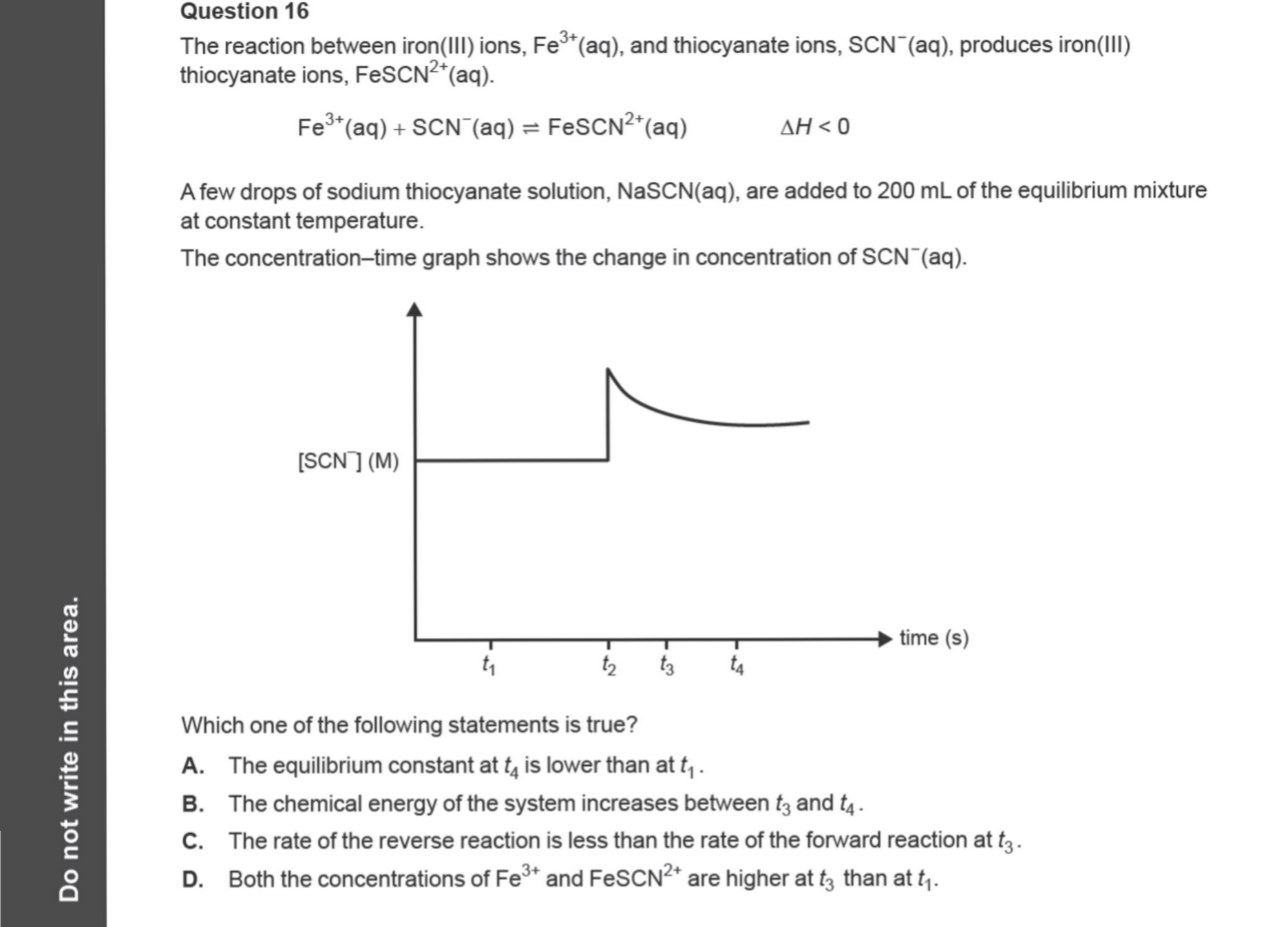 Chemistry 2024 Exam Question 16 — Equilibrium and Le Chateliers principle, Equilibrium constant