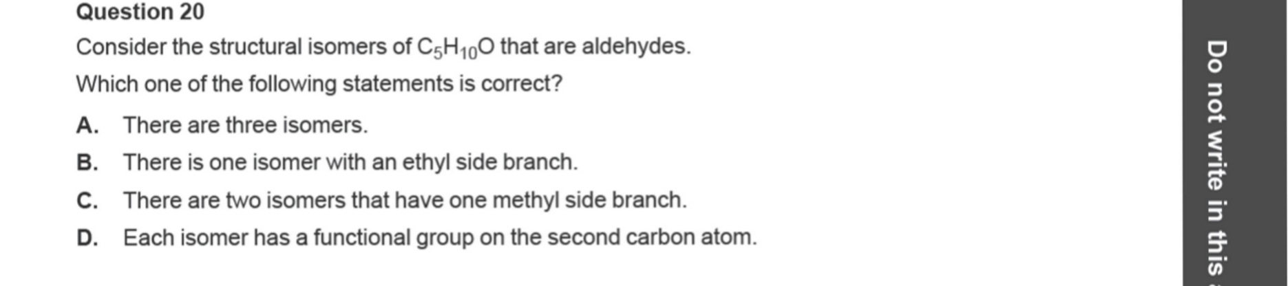 Chemistry 2024 Exam Question 20 — Isomers, Functional groups