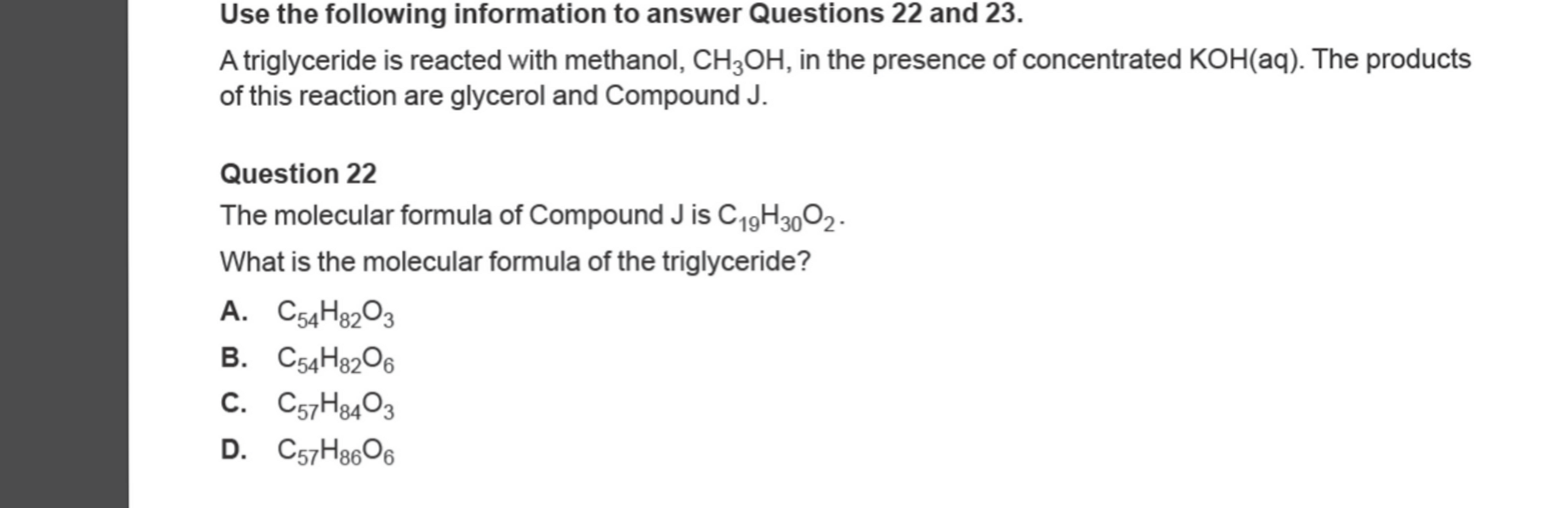 Chemistry 2024 Exam Question 22 — Lipids, Hydrolysis reactions