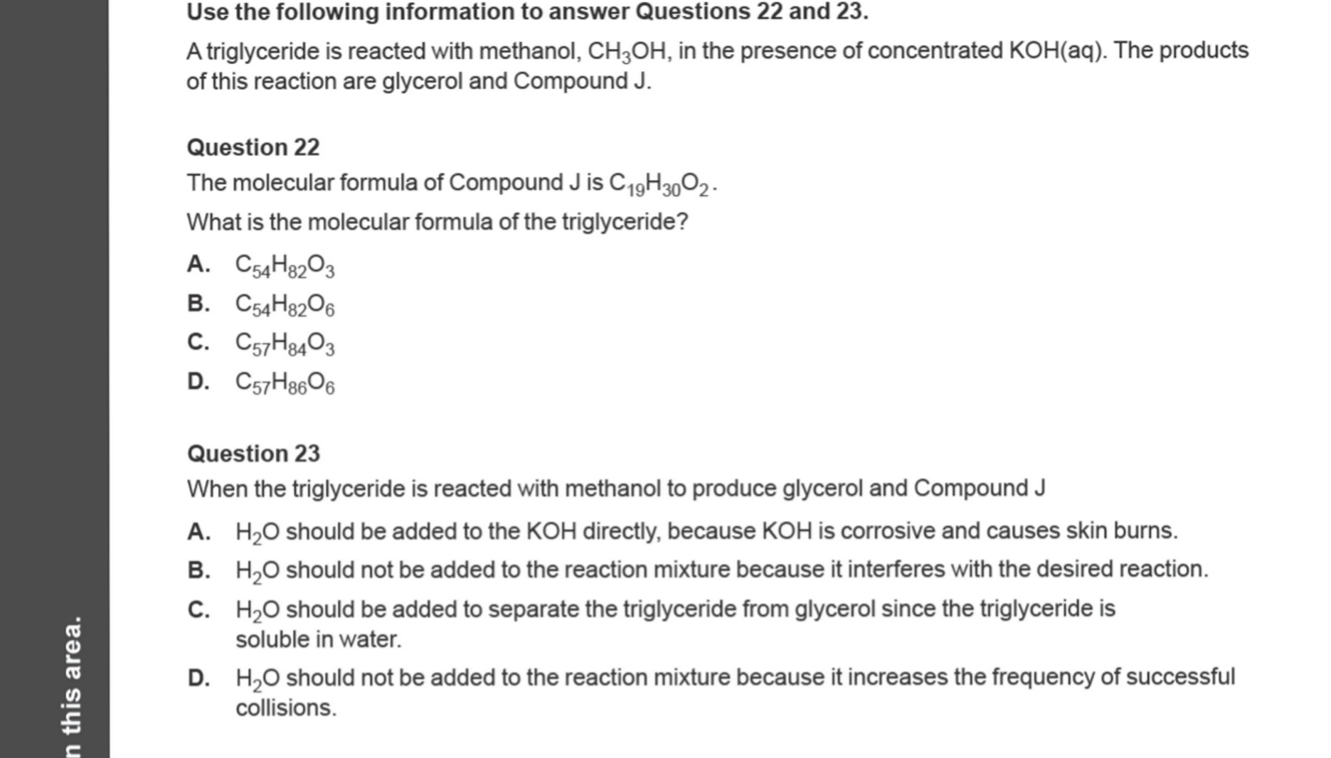 Chemistry 2024 Exam Question 23 — Hydrolysis reactions, Lipids