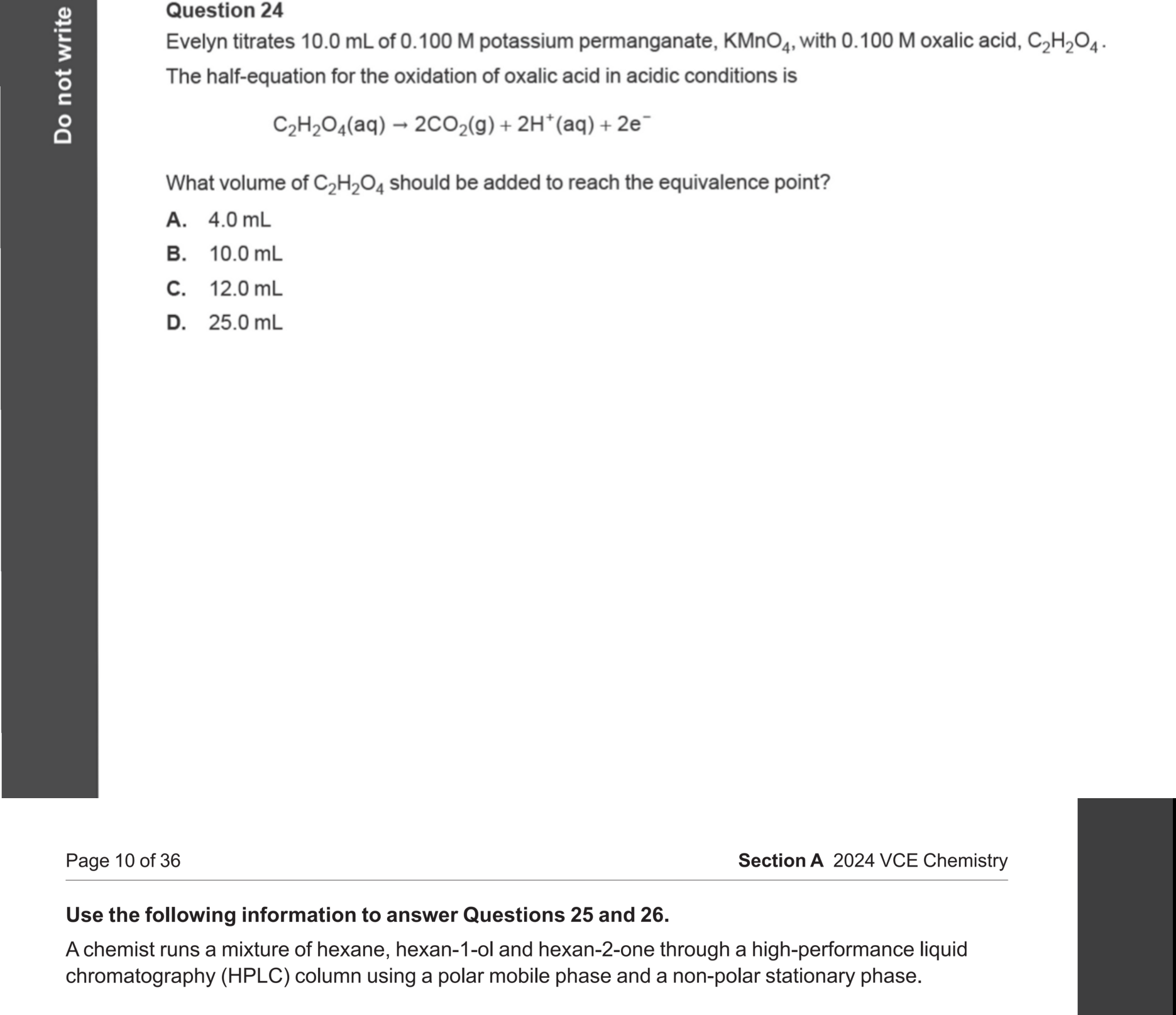 Chemistry 2024 Exam Question 24 — Redox, Stoichiometry
