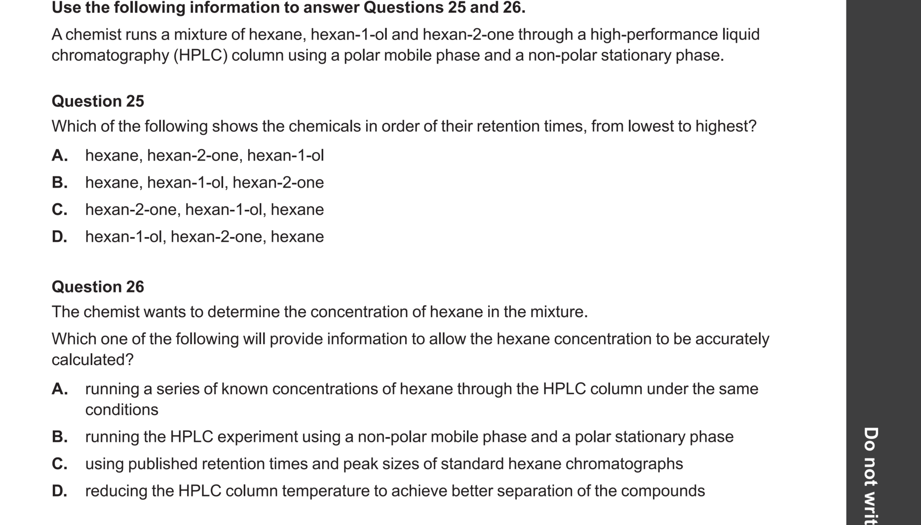 Chemistry 2024 Exam Question 26 — HPLC, Calibration curves