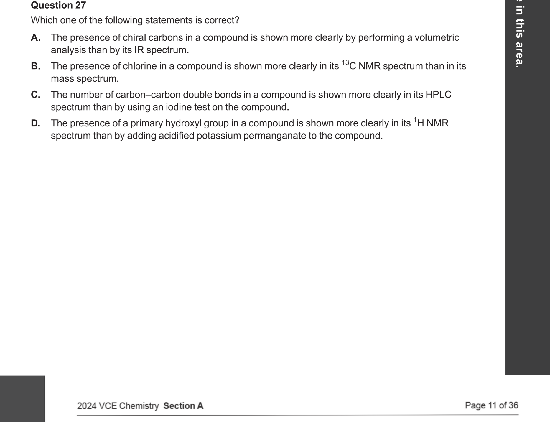 Chemistry 2024 Exam Question 27 — NMR spectroscopy, Mass spectrometry