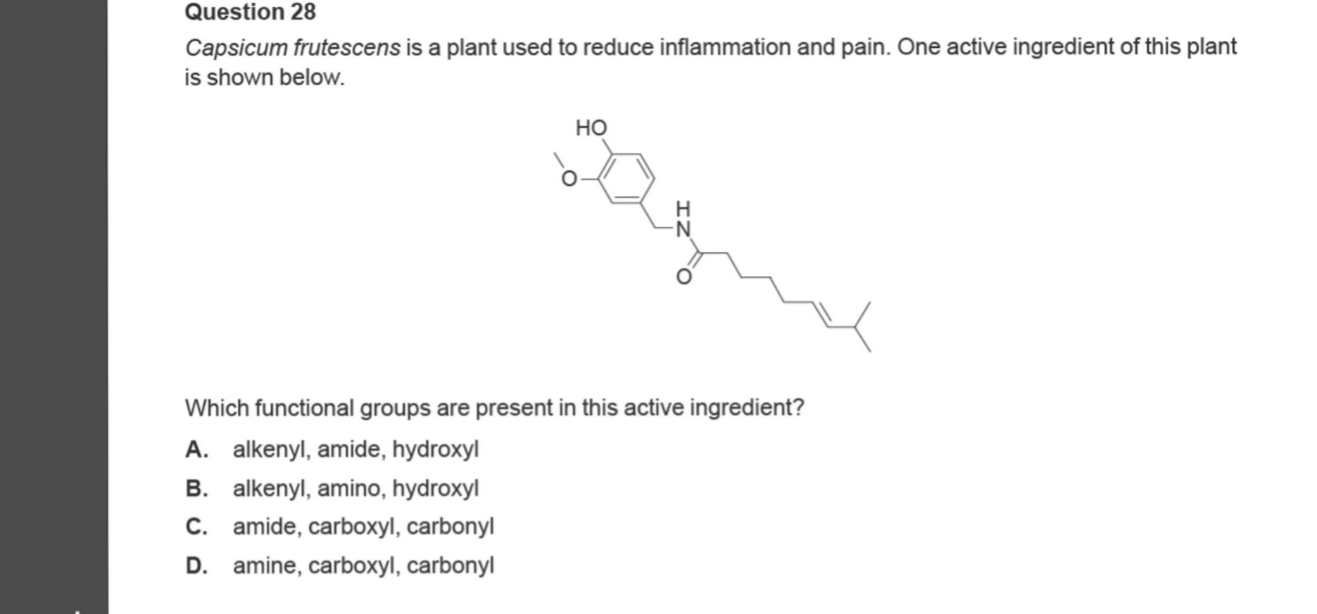 Chemistry 2024 Exam Question 28 — Functional groups