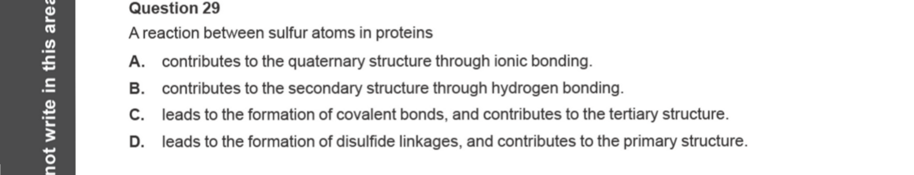 Chemistry 2024 Exam Question 29 — Proteins