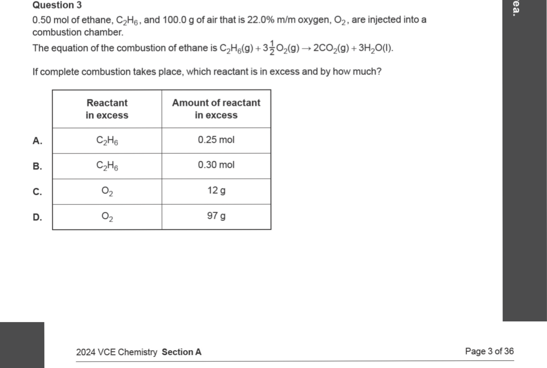 Chemistry 2024 Exam Question 3 — Stoichiometry, Complete and incomplete combustion