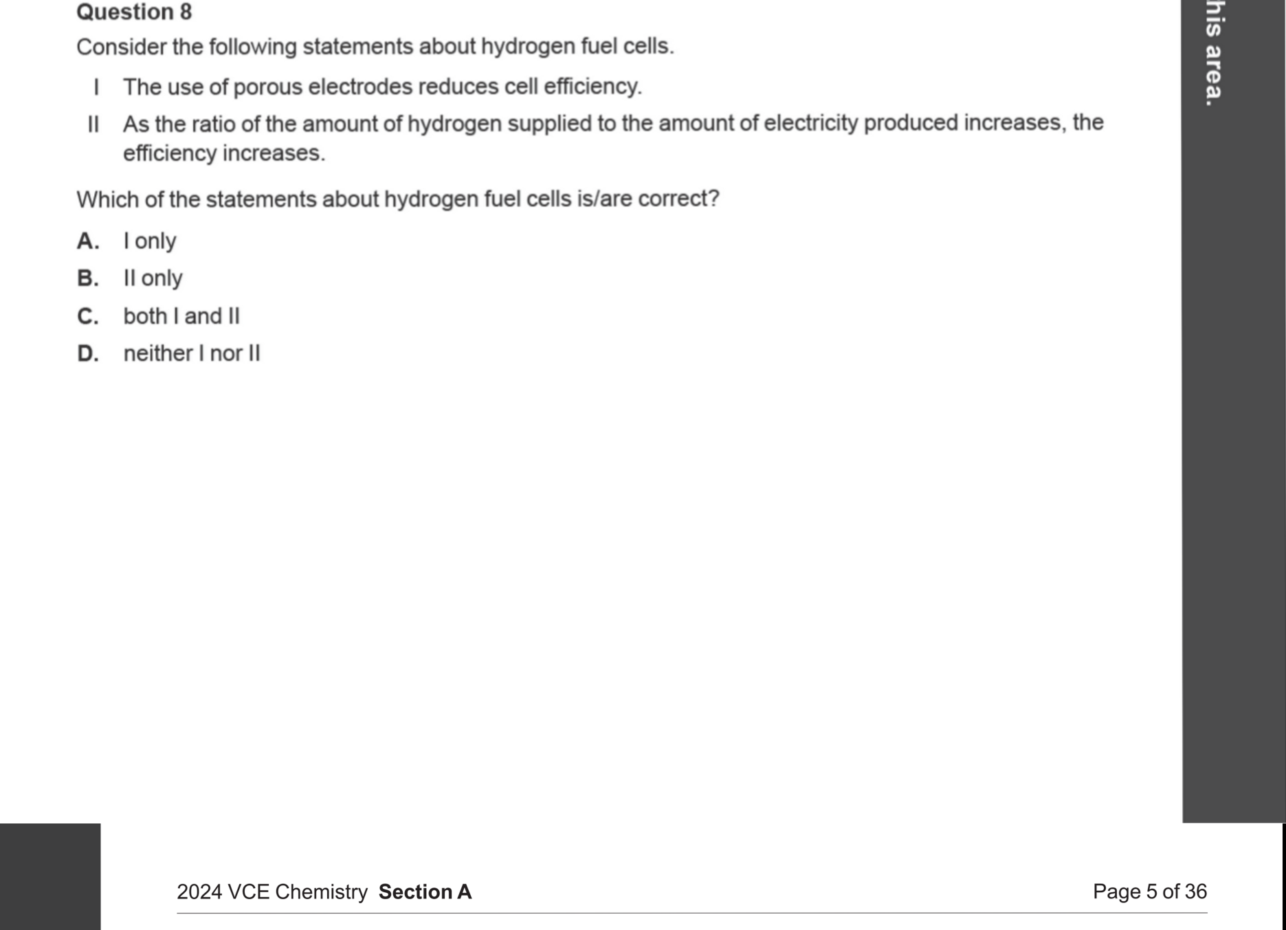 Chemistry 2024 Exam Question 8 — Fuel cells