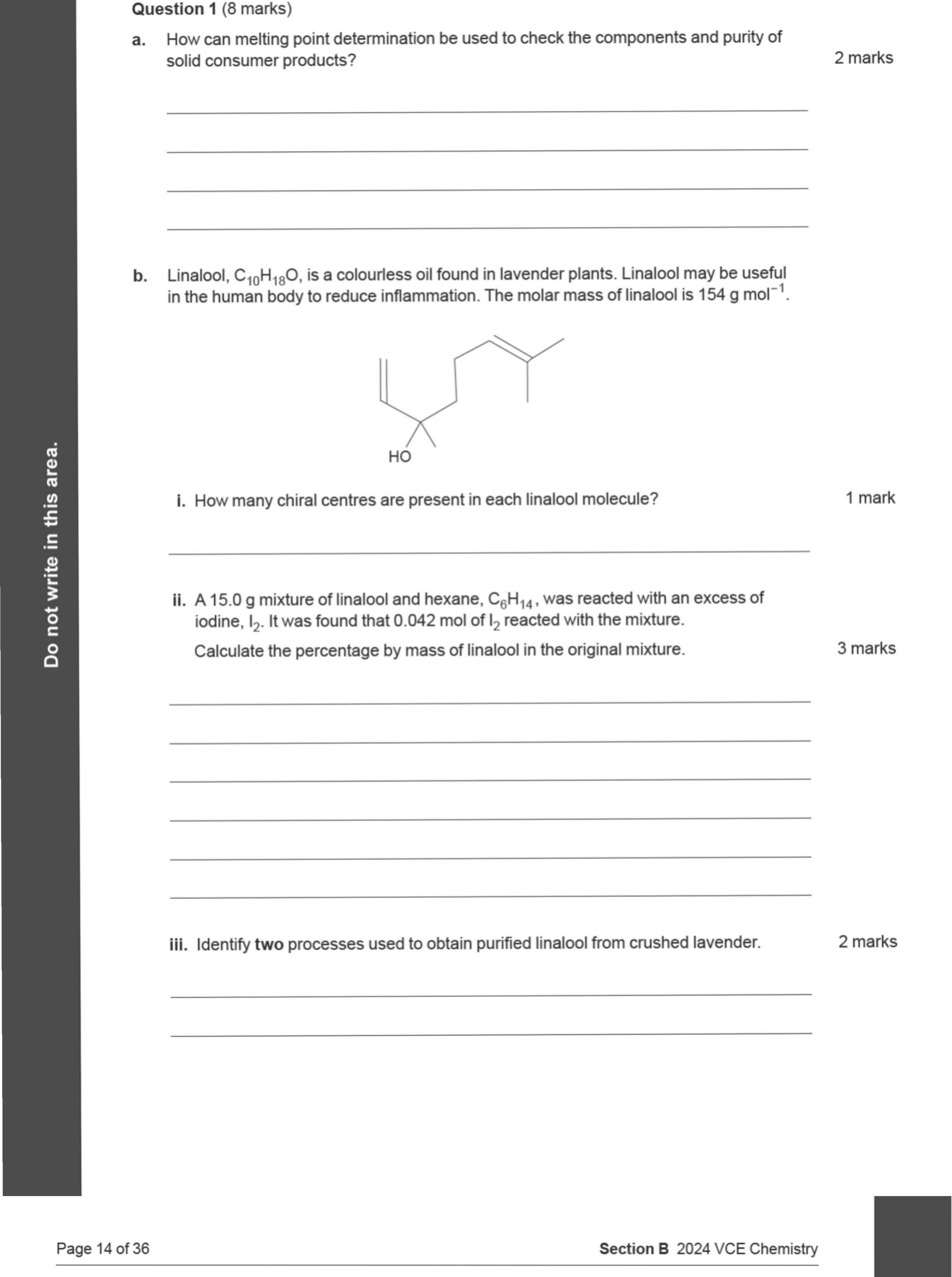 Chemistry 2024 Exam Question 1(b)(ii) — Stoichiometry, Functional groups
