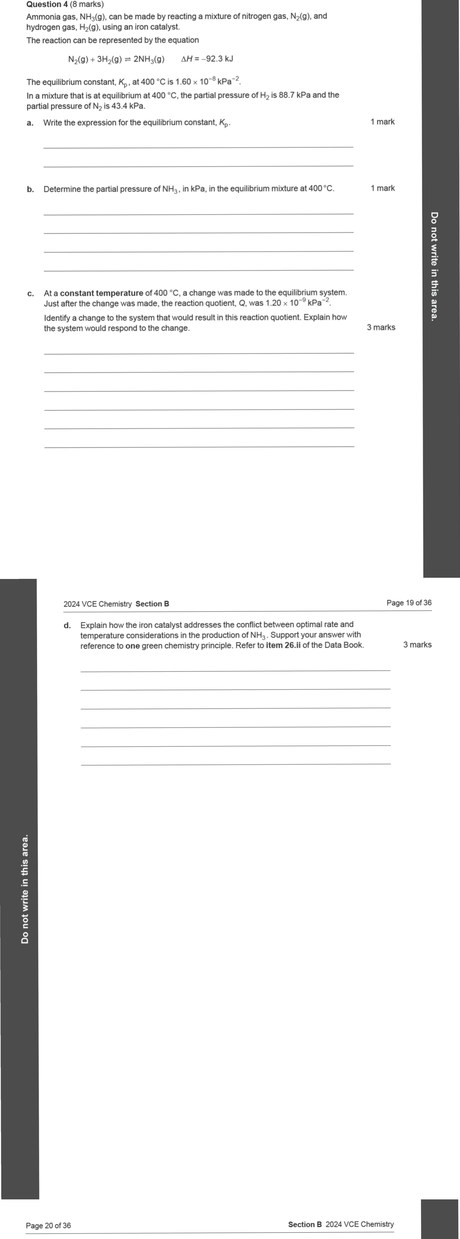 Chemistry 2024 Exam Question 4(a) — Equilibrium constant