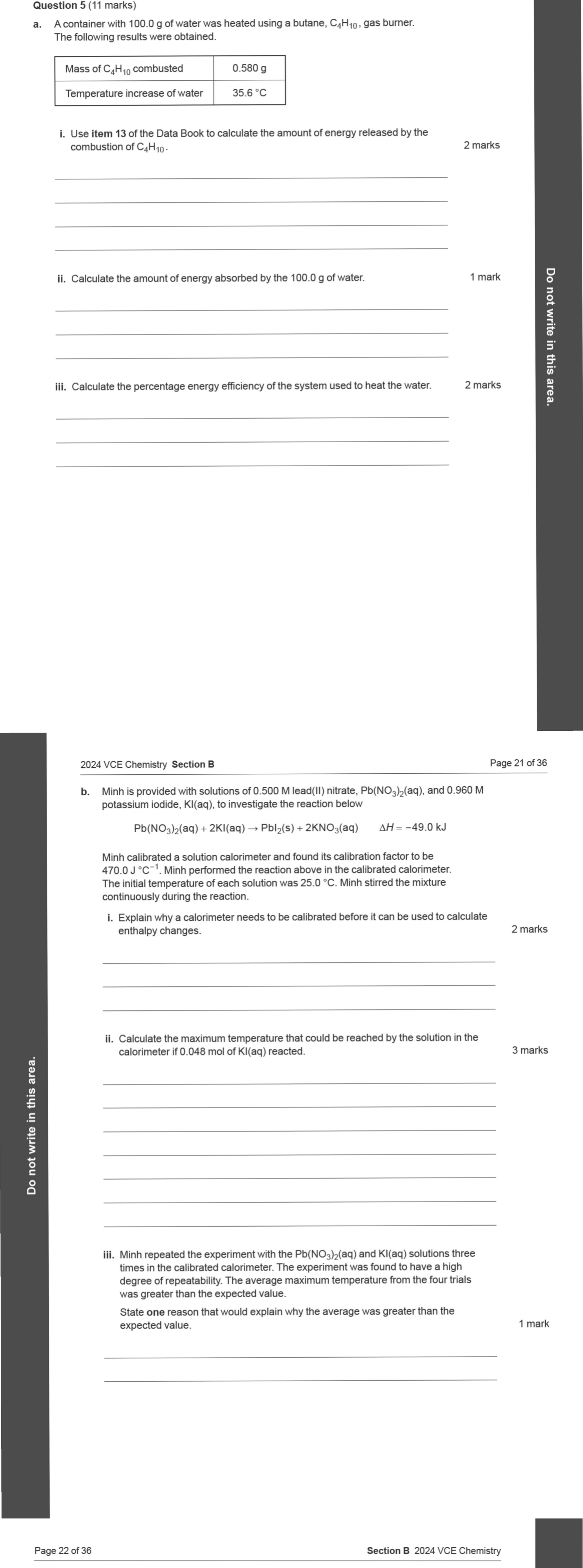 Chemistry 2024 Exam Question 5(b)(ii) — Calorimetry, Thermochemistry
