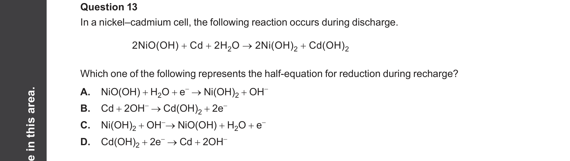 Chemistry 2025 Exam Question 13 — Electrolytic cells, Redox