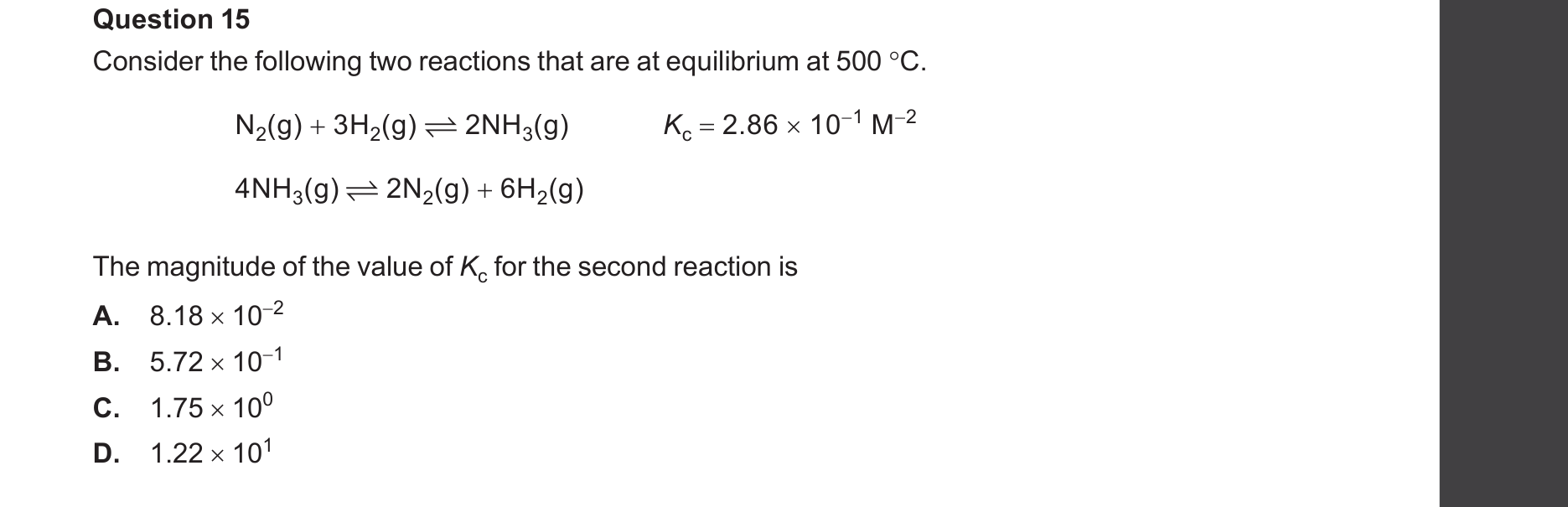 Chemistry 2025 Exam Question 15 — Equilibrium constant