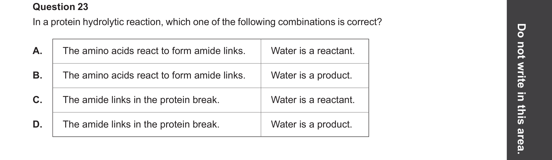 Chemistry 2025 Exam Question 23 — Proteins, Hydrolysis reactions