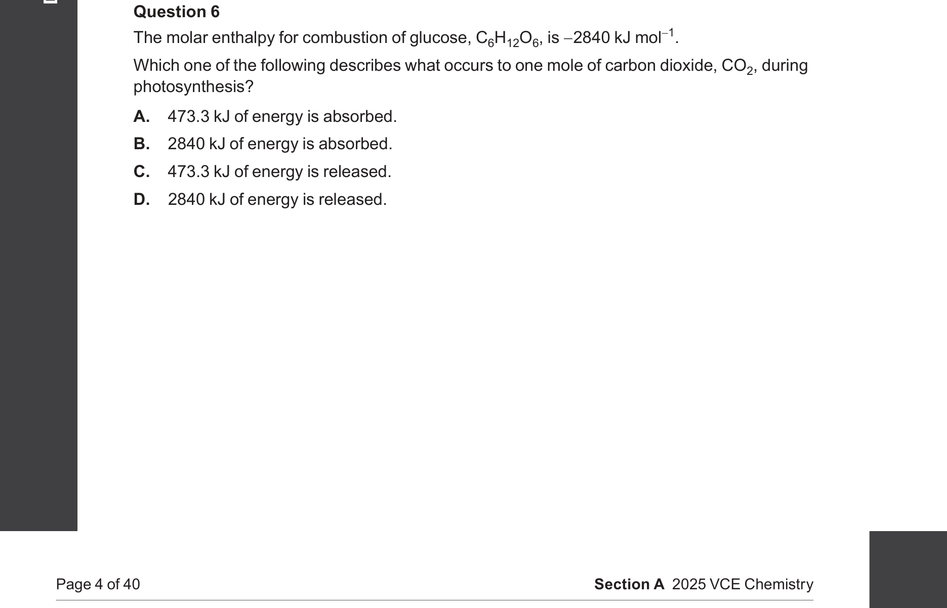 Chemistry 2025 Exam Question 6 — Thermochemistry, Endothermic and exothermic reactions