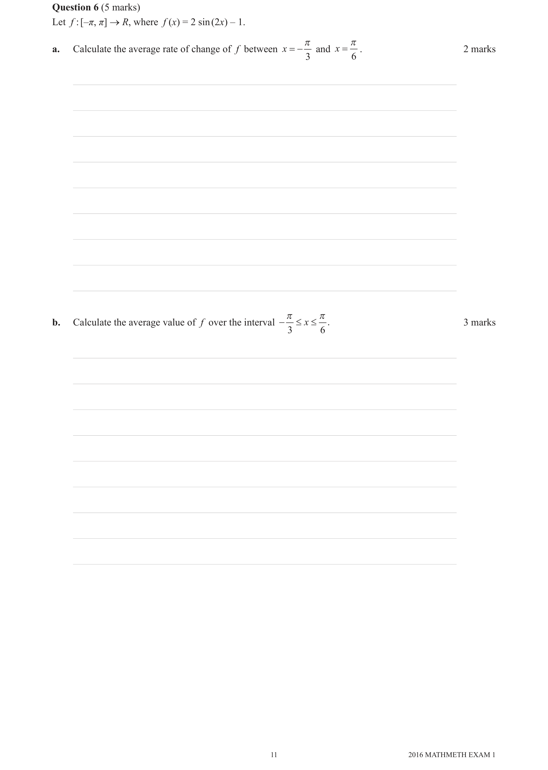 Mathematical Methods 2016 Exam 1 Question 6(a) — Calculus, Rates of change
