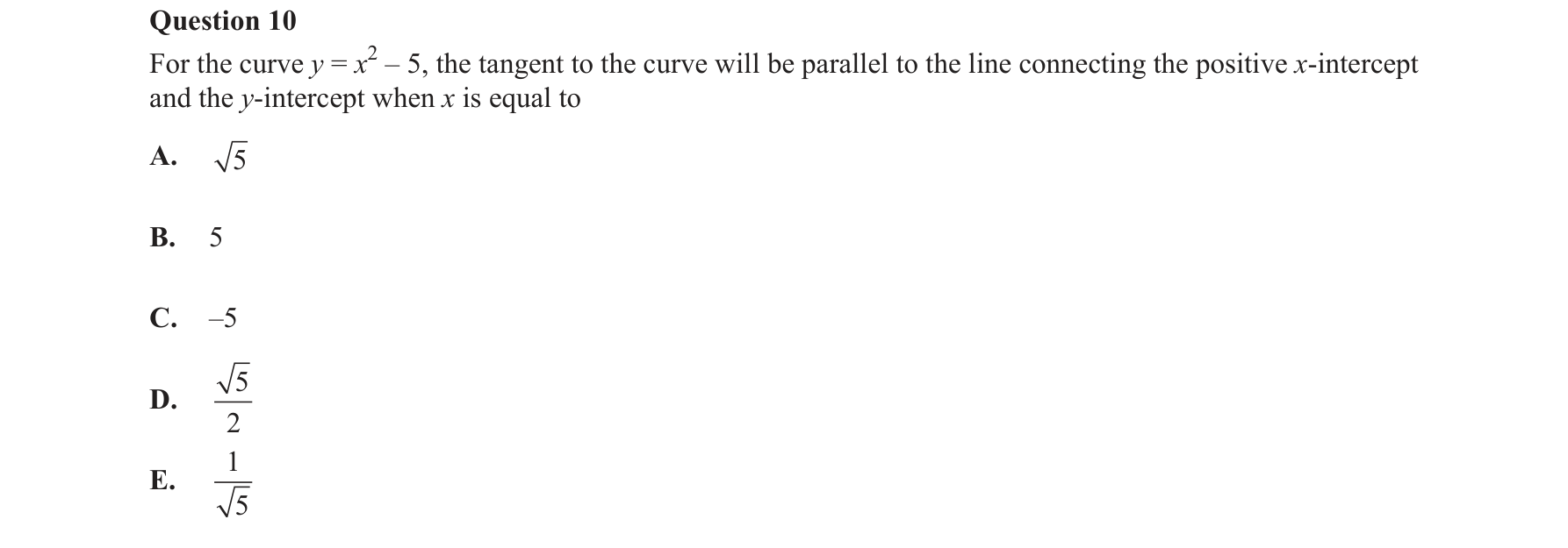 Mathematical Methods 2016 Exam 2 Question 10 — Tangents and normals