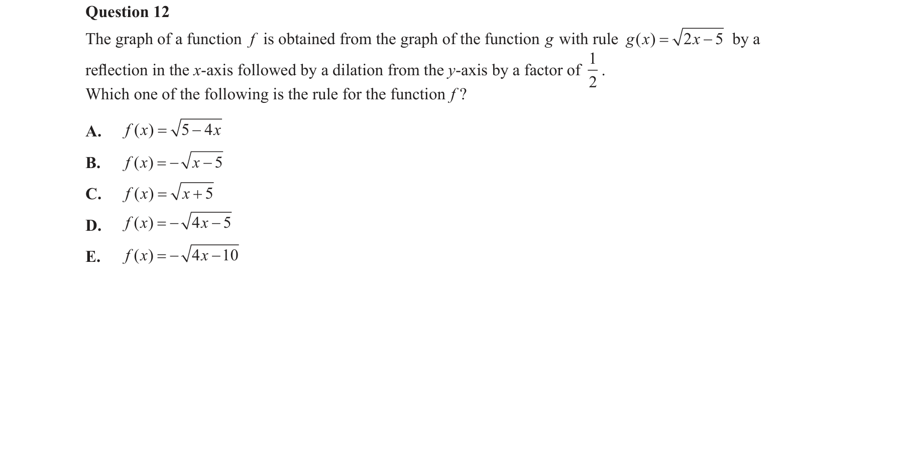 Mathematical Methods 2016 Exam 2 Question 12 — Transformations