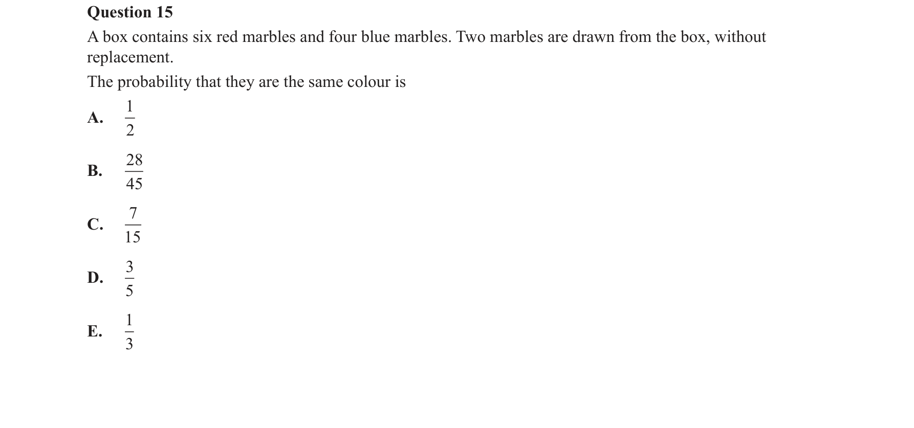 Mathematical Methods 2016 Exam 2 Question 15 — Probability