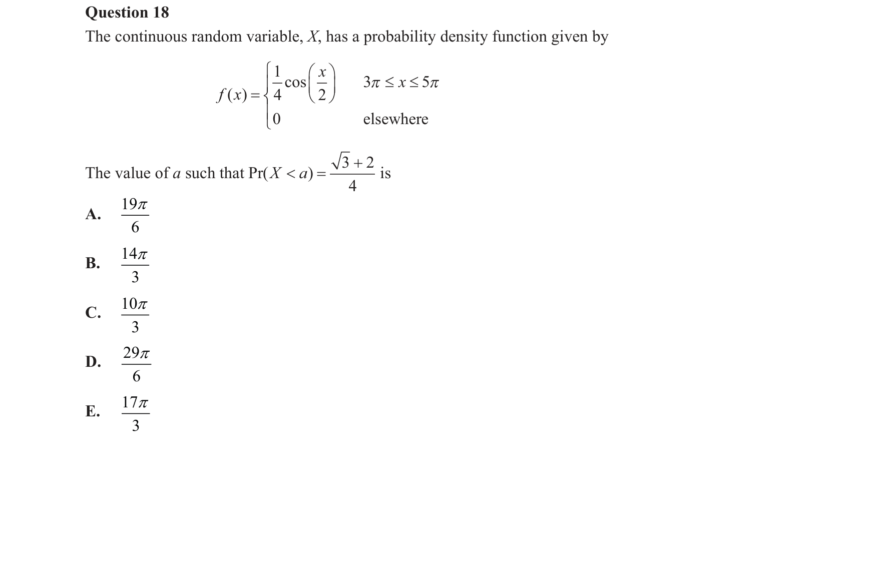 Mathematical Methods 2016 Exam 2 Question 18 — Probability density functions