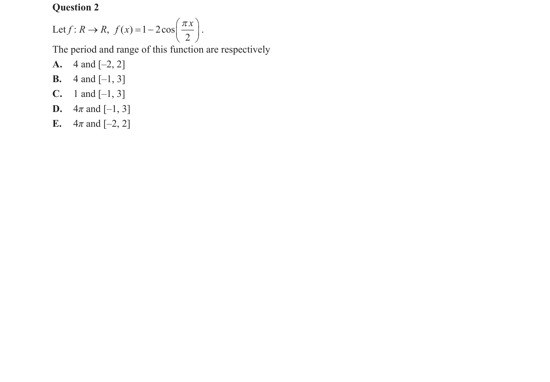 Mathematical Methods 2016 Exam 2 Question 2 — Trigonometry