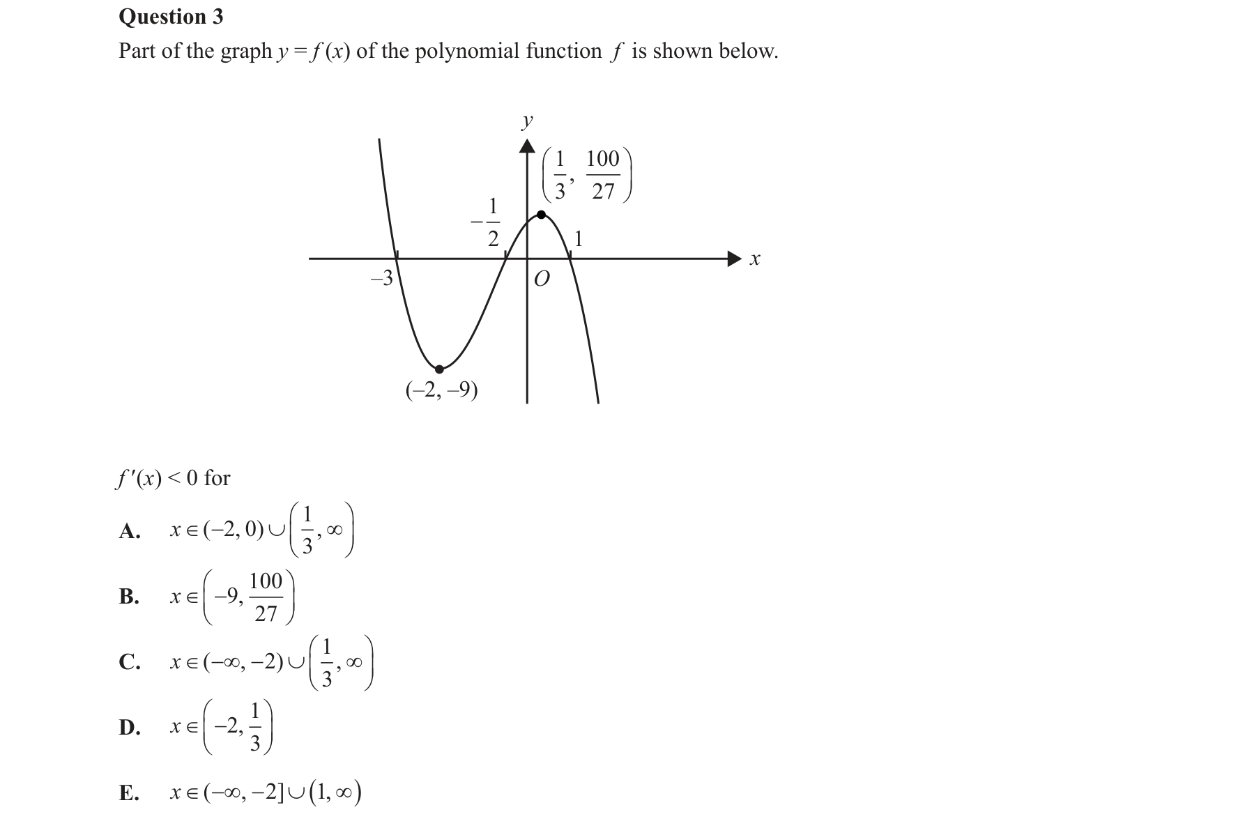 Mathematical Methods 2016 Exam 2 Question 3 — Applications of differentiation, Stationary points