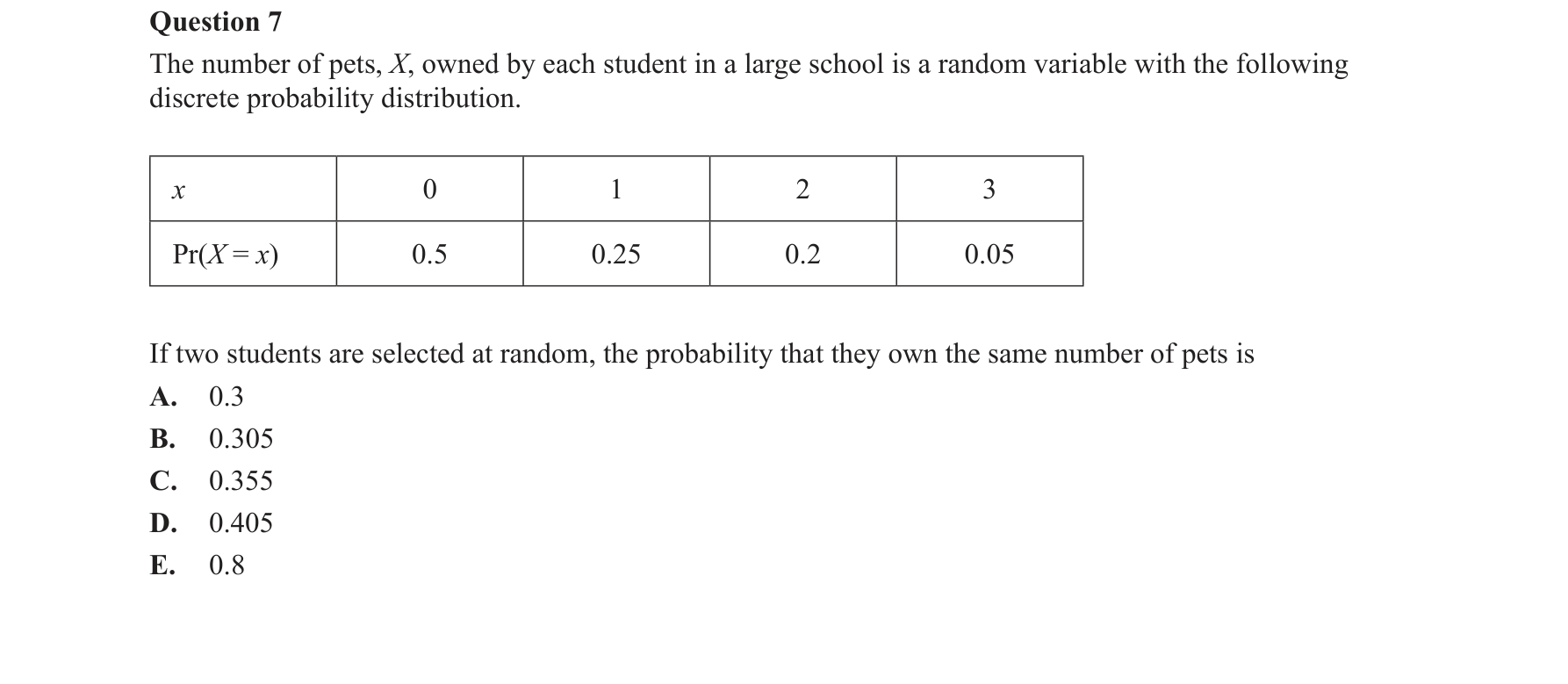 Mathematical Methods 2016 Exam 2 Question 7 — Discrete probability