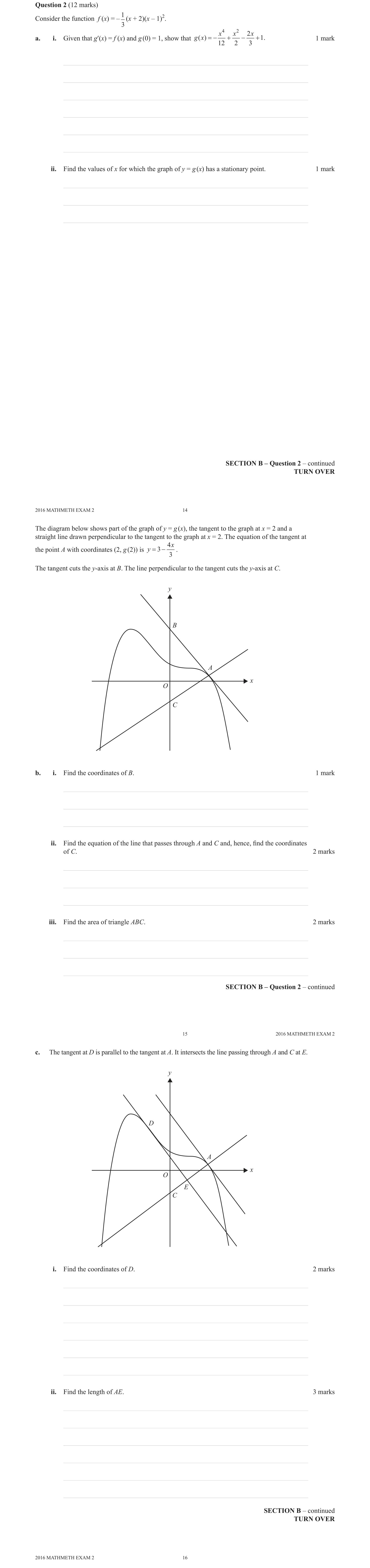 Mathematical Methods 2016 Exam 2 Question 2(b)(iii) — Applications of differentiation