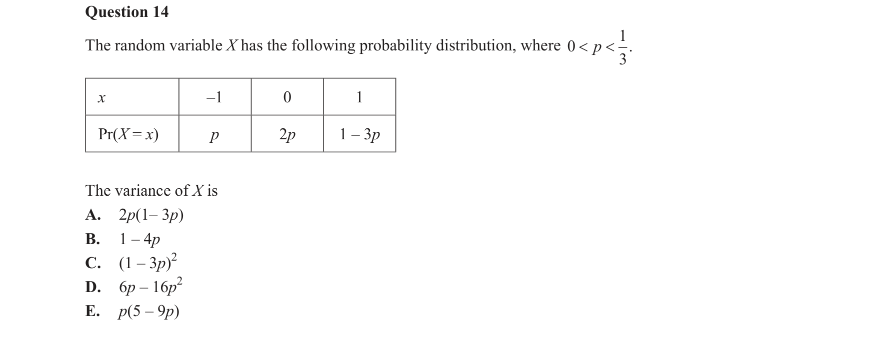 Mathematical Methods 2017 Exam 2 Question 14 — Probability, Discrete probability