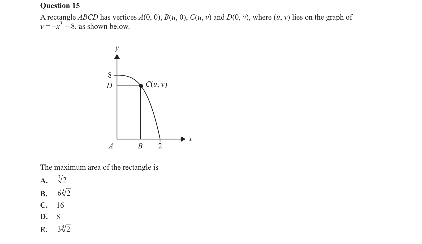 Mathematical Methods 2017 Exam 2 Question 15 — Calculus, Applications of differentiation
