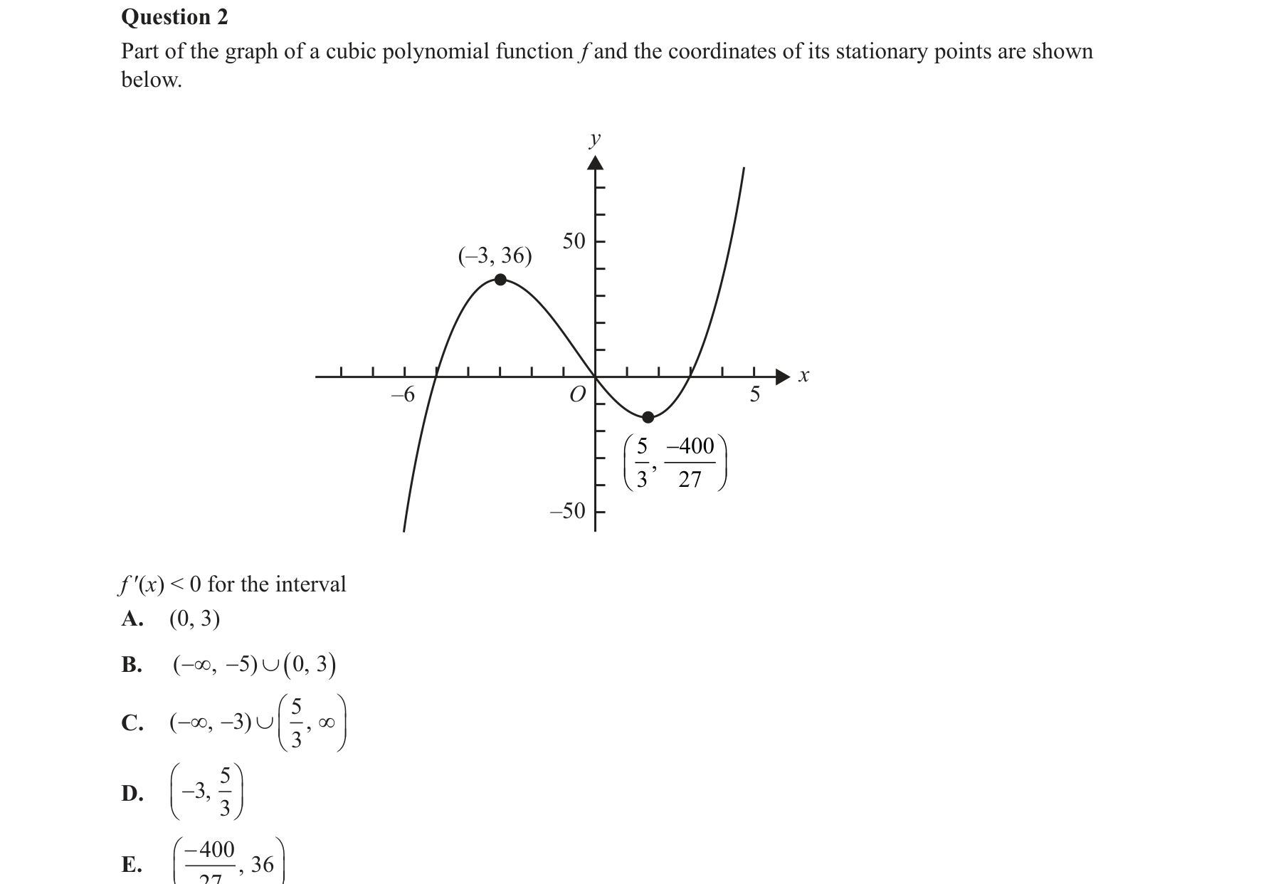 Mathematical Methods 2017 Exam 2 Question 2 — Calculus, Stationary points