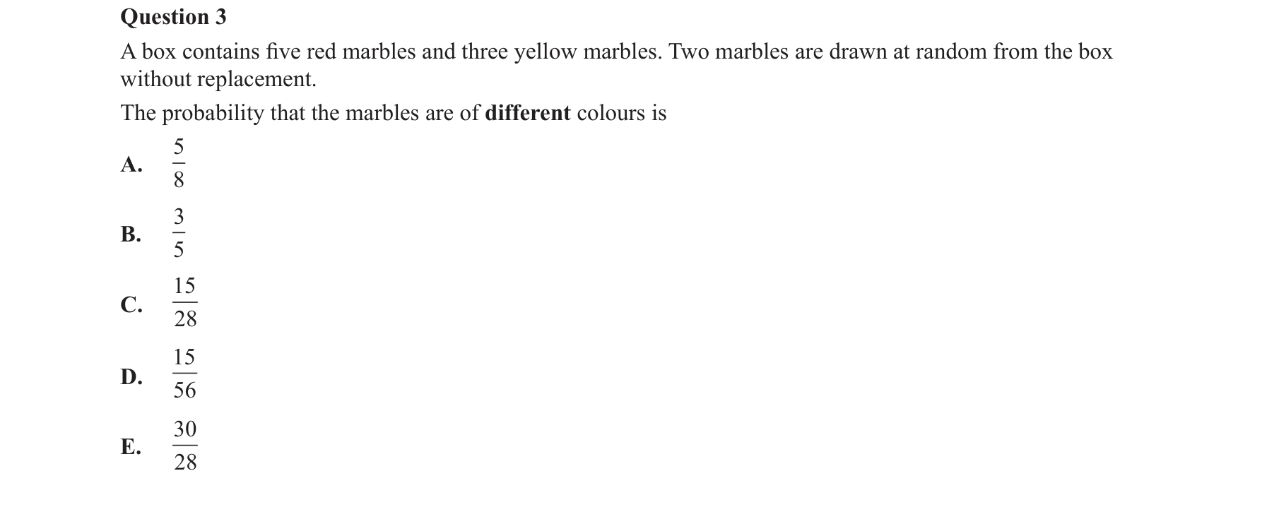 Mathematical Methods 2017 Exam 2 Question 3 — Probability, Discrete probability
