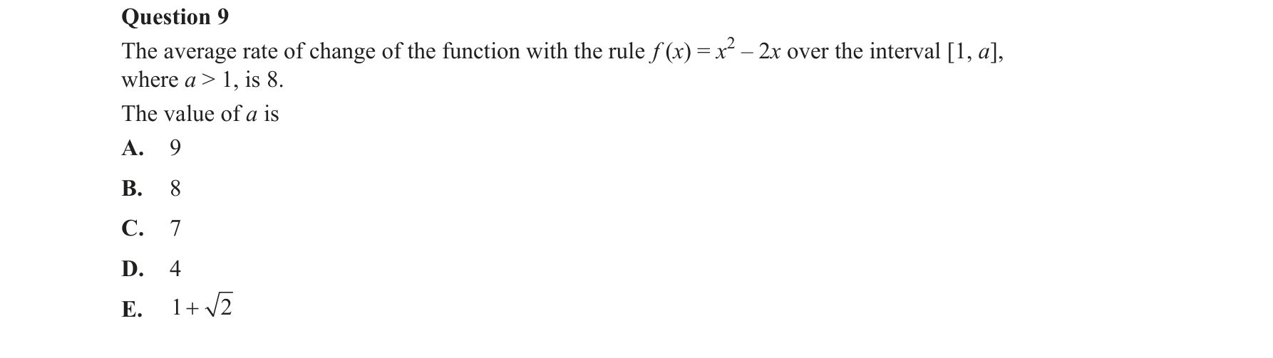 Mathematical Methods 2017 Exam 2 Question 9 — Calculus, Rates of change