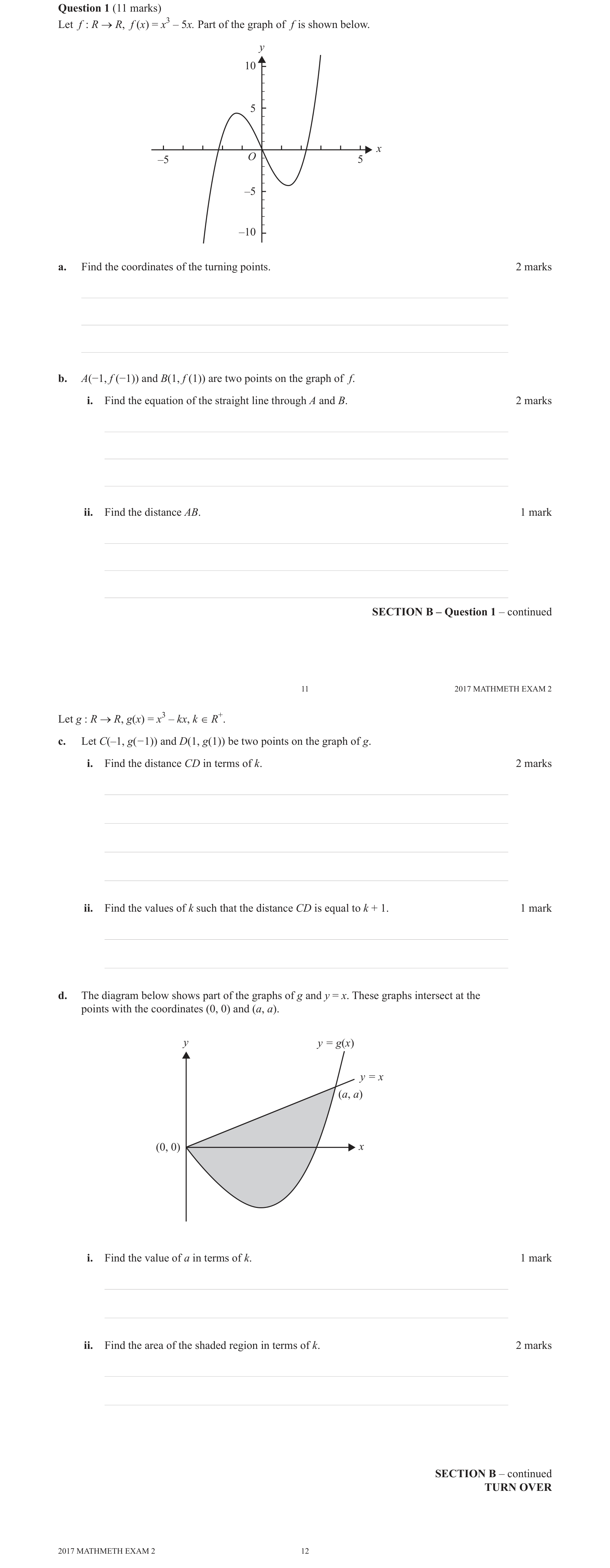 Mathematical Methods 2017 Exam 2 Question 1(b)(ii) — Functions, Relations and Graphs, Algebra, number and structure