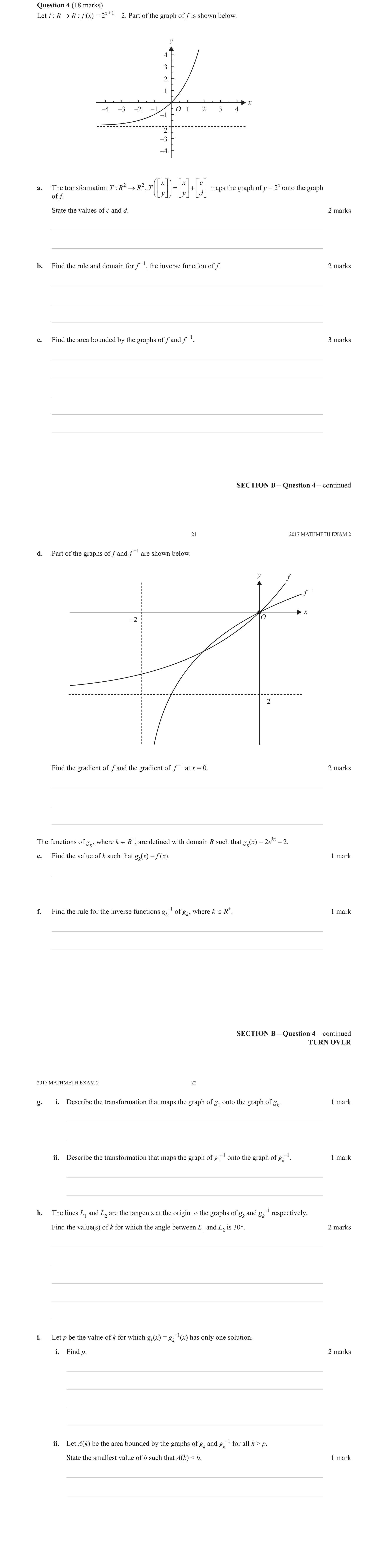 Mathematical Methods 2017 Exam 2 Question 4(g)(i) — Functions, Relations and Graphs, Transformations, Exponentials