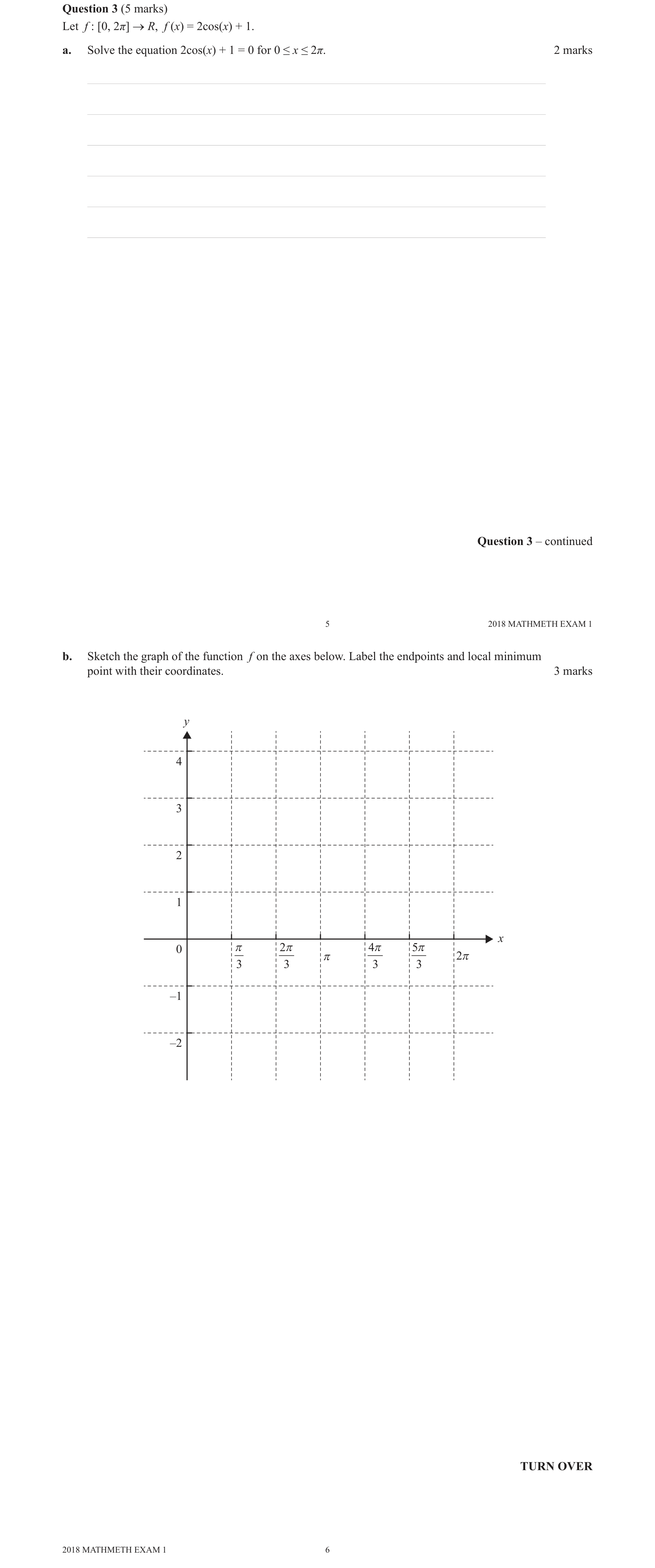 Mathematical Methods 2018 Exam 1 Question 3(a) — Functions, Relations and Graphs, Trigonometry