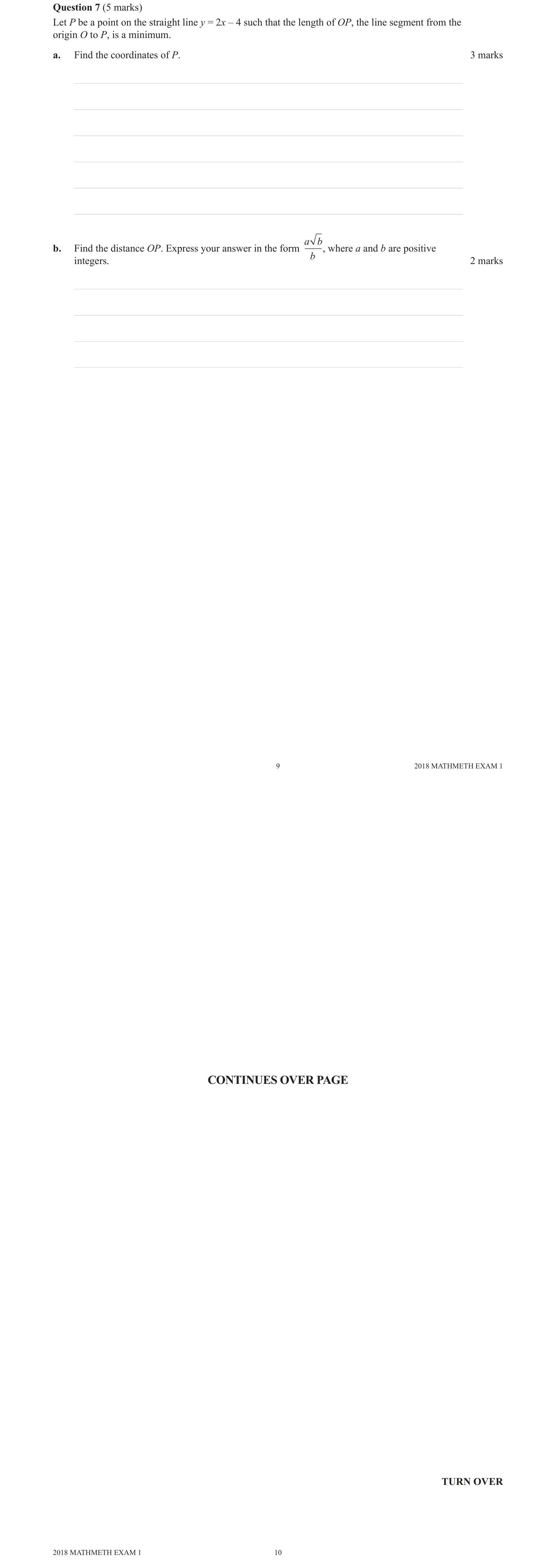Mathematical Methods 2018 Exam 1 Question 7(b) — Calculus, Applications of differentiation