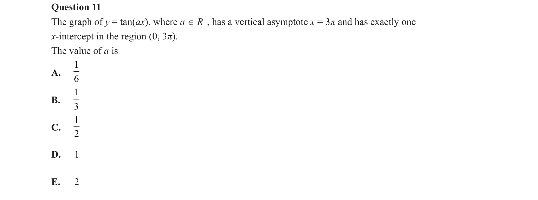 Mathematical Methods 2018 Exam 2 Question 11 — Functions, Relations and Graphs, Trigonometry